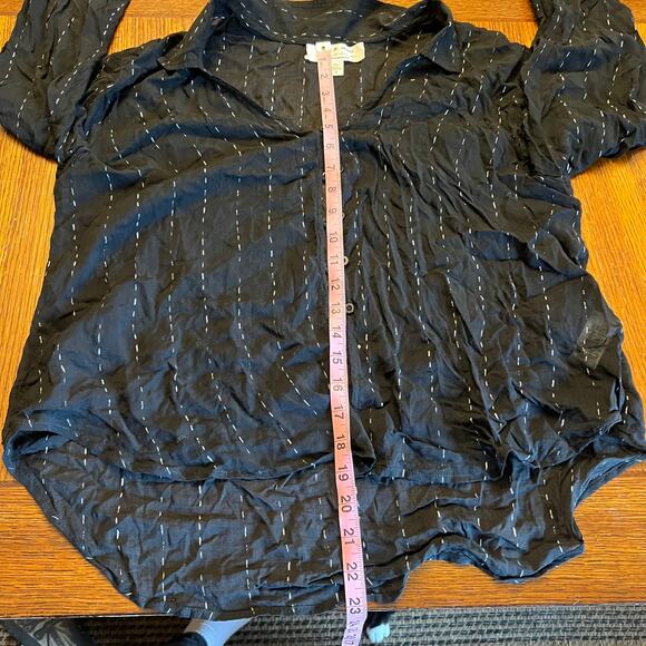 Cloth & Stone Anthropologie Black Metallic Stripe Blouse L - Picture 9 of 9